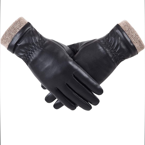 Winter Leather Gloves, Wool Fleece Lined Touchscreen Usable - Picture 2 of 4